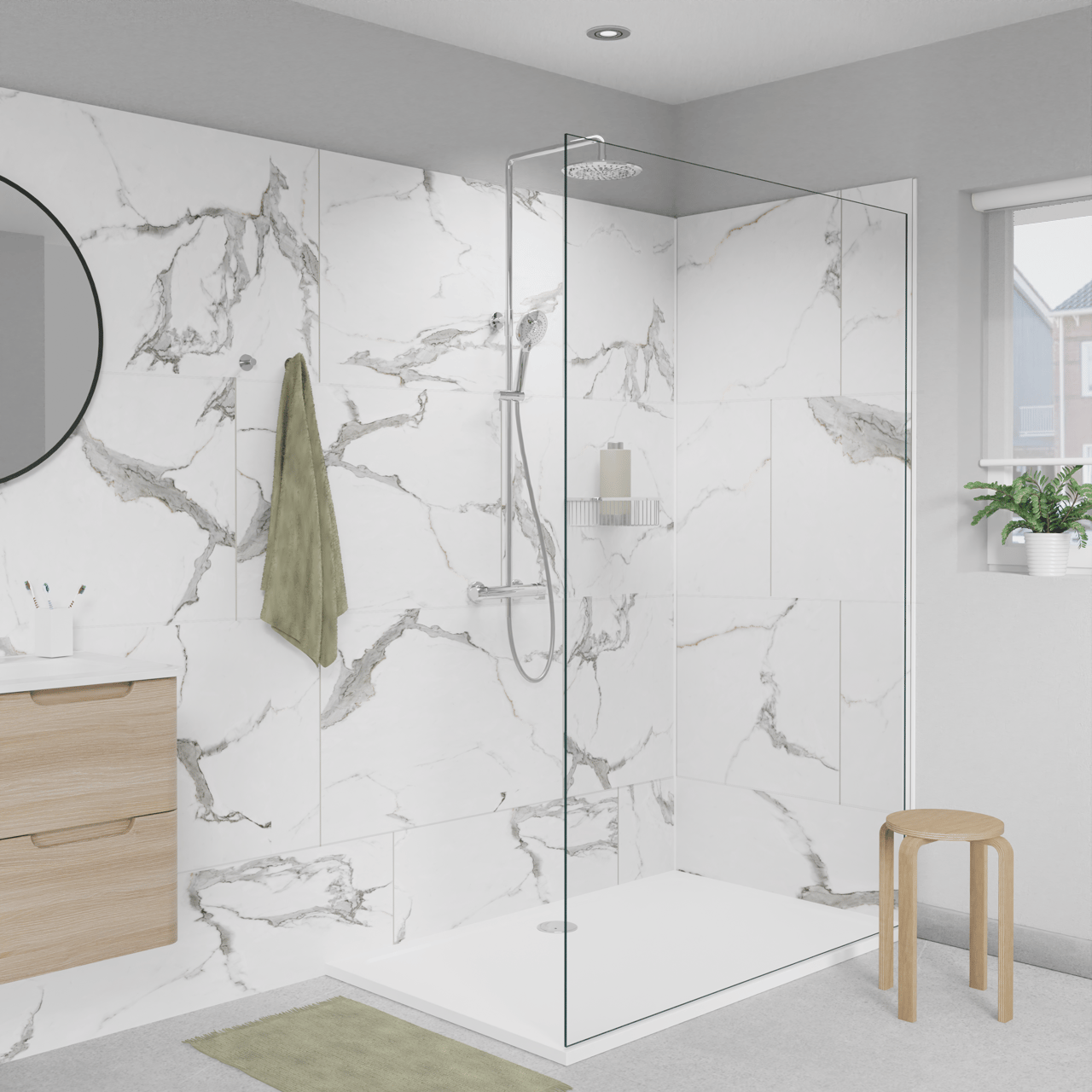 Linie Fresco Wandfliesen (4 Fliesen) 90 x 60 cm, SPC, Marble White