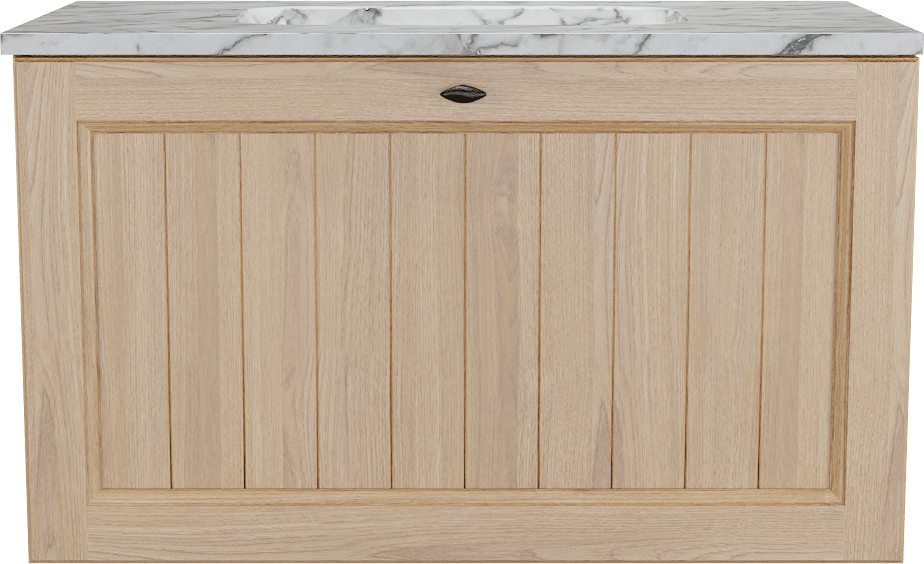 Balmani Lemon hängendes Möbelstück Set: 90 x 55 cm, Naturbelassene Eiche Furnier, mit Tablo Arcato Einzelwaschtisch, Carrara