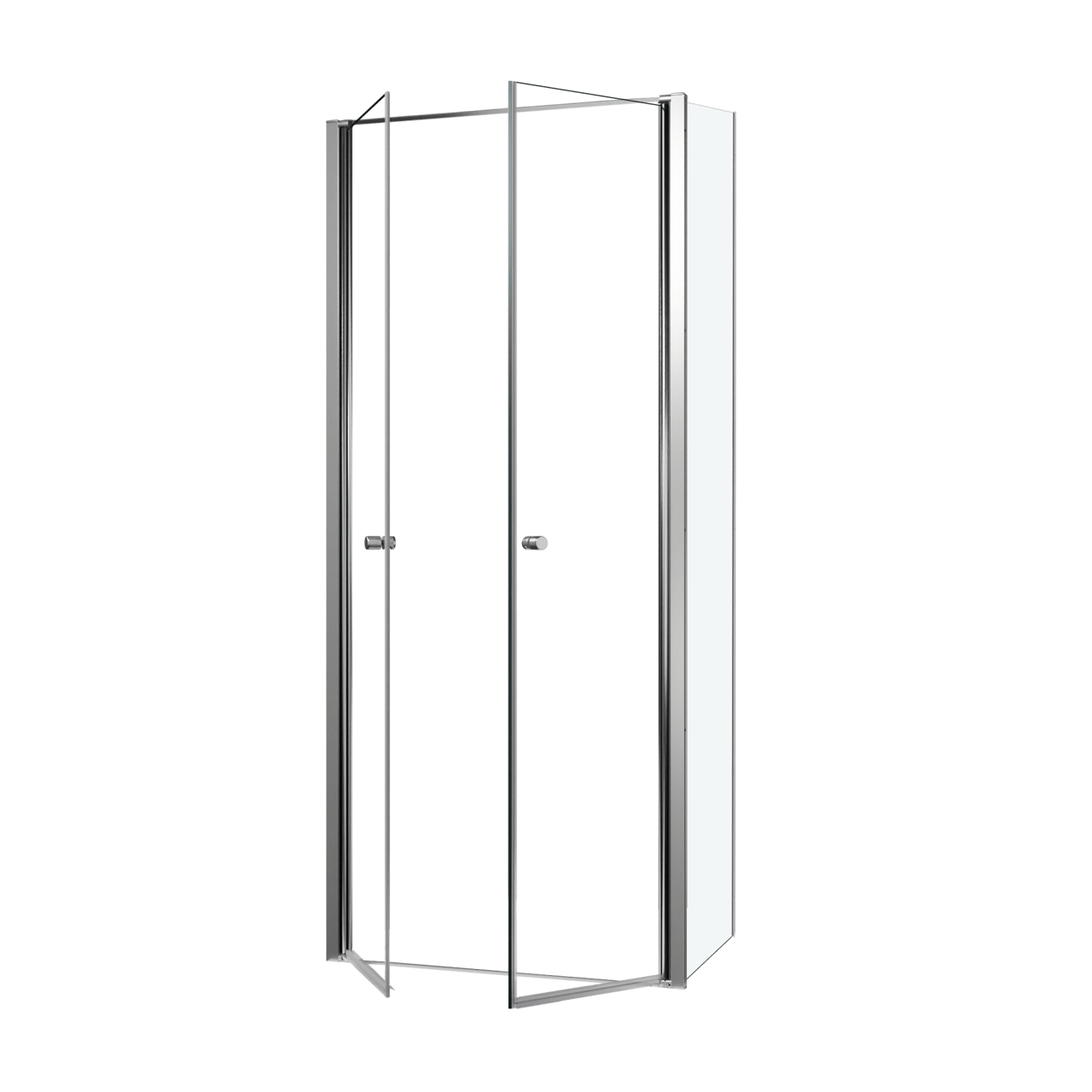 Luca Varess Kuresa douche d'angle porte battante avec paroi latérale fixe 90 x 80 x 200 cm verre transparent et profil chrome brillant