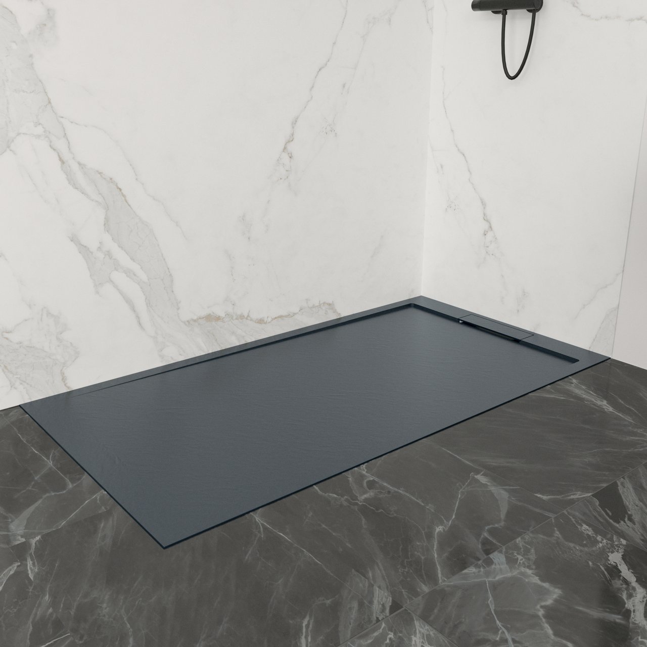 Balmani Indus receveur de douche 160 x 100 cm marbre composite gris graphite texture ardoise