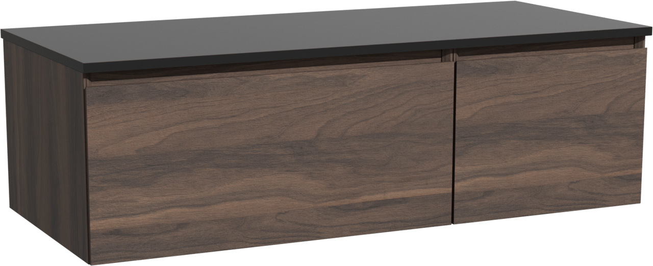Storke Edge zwevend badkamermeubel 120 x 52 cm notelaar met Panton enkel of dubbel tablet in gepoedercoate mdf mat zwart