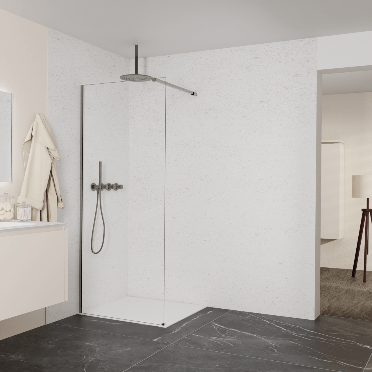 Balmani Modular inloopdouche: 90 x 200 cm, Helder glas met coating, Brushed GunMetal profielen