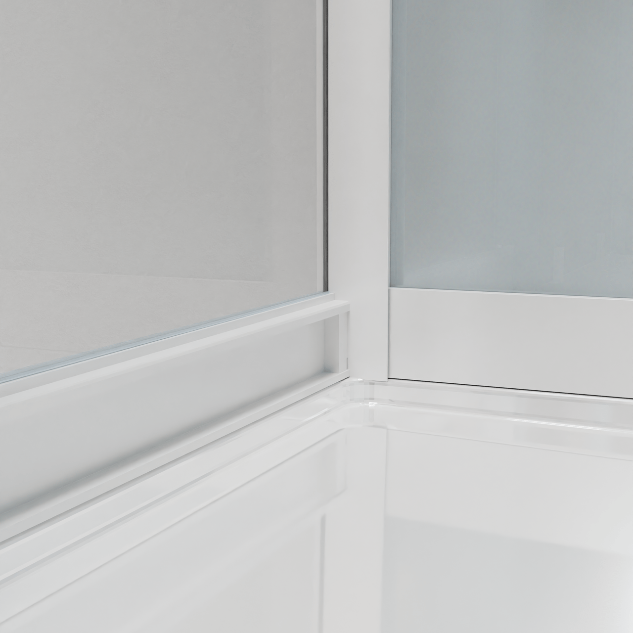 Luca Varess Talan douchecabine met schuifdeuren 80 x 80 cm helder glas met mat gestreepte strook glanzend wit profiel
