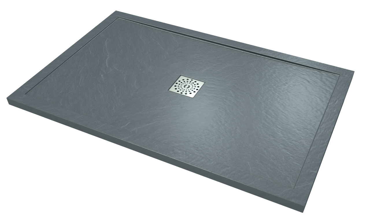 Linie Lido douchebak 140 x 90 cm composietmarmer donkergrijs leisteenstructuur