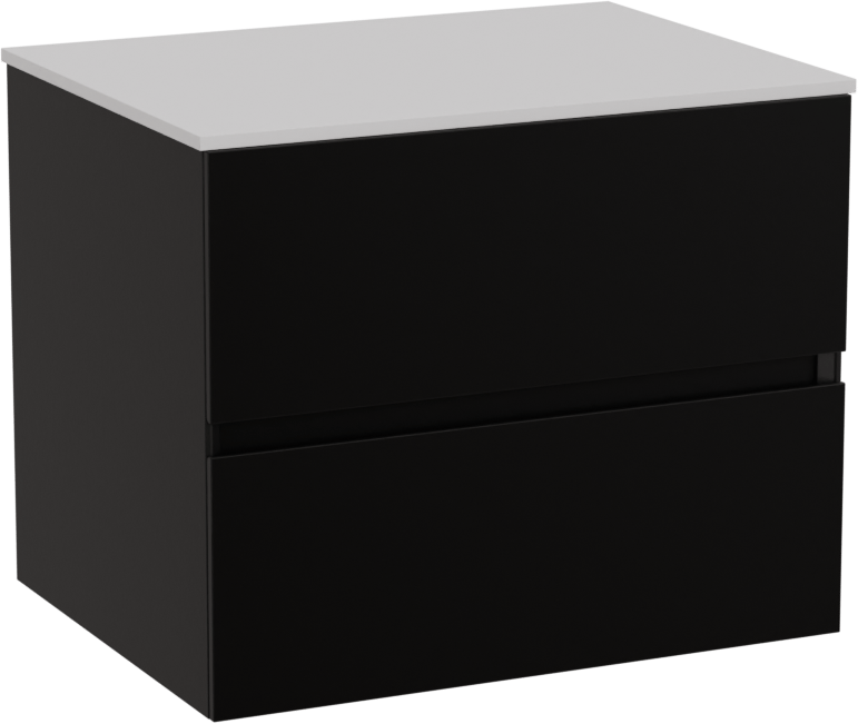 Storke Edge meuble salle de bains suspendu 60 x 46 cm noir mat avec Tavola tablette simple en solid surface blanc mat