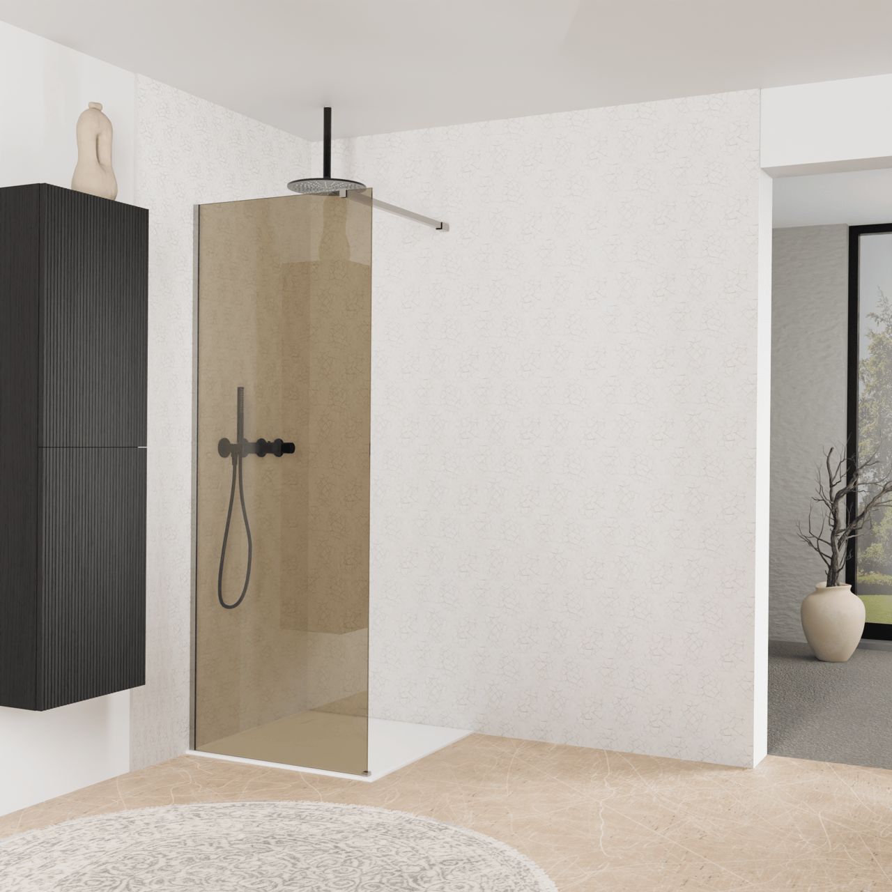 Balmani Modular inloopdouche: 80 x 200 cm, Brons glas met coating, Brushed Inox profielen