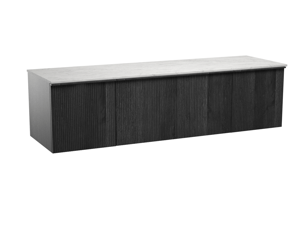 Balmani Forma meuble salle de bains suspendu 180 x 55 cm chêne noir avec Stretto tablette simple ou double en marbre carrara, Nervure droite symétrique verticale