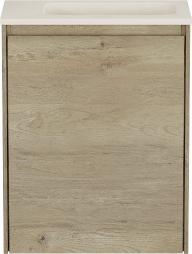 Storke Edge zwevend toiletmeubel 40 x 22 cm Ruwe eik met Fina wastafel in Sand mat Top Solid