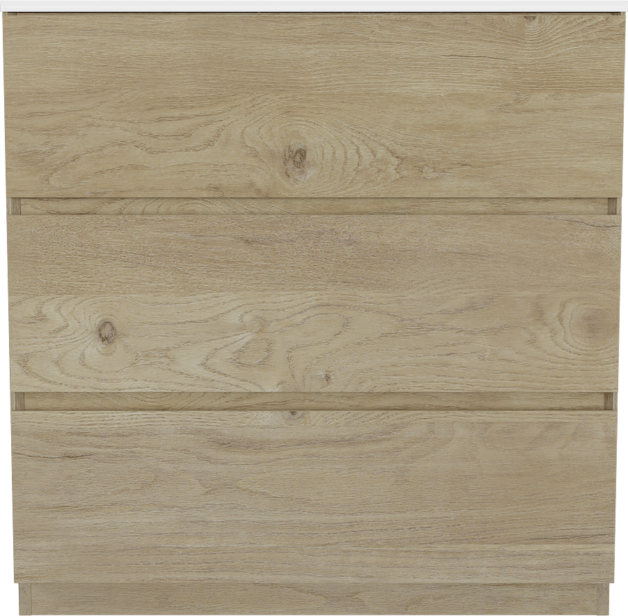 Storke Edge freistehendes Möbelstück Set: 85 x 52 cm, Rohe Eiche, mit Bilia Einzelwaschtisch, Marmorkomposit Weiß glänzend