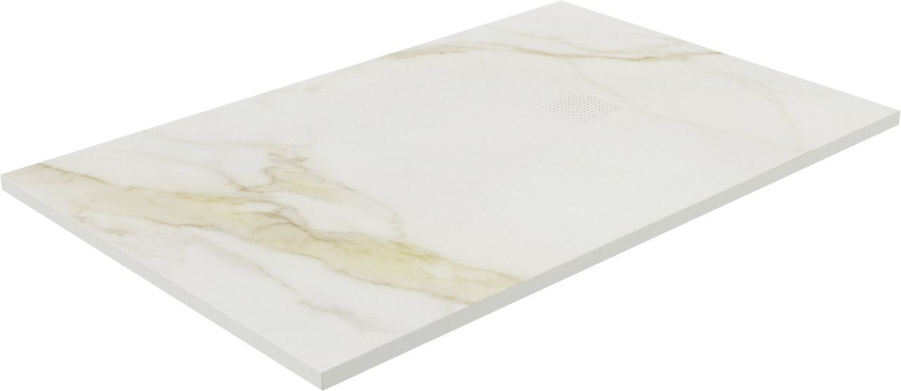 Balmani Impress douchebak 140 x 90 cm composiet witte marmer look rock structuur