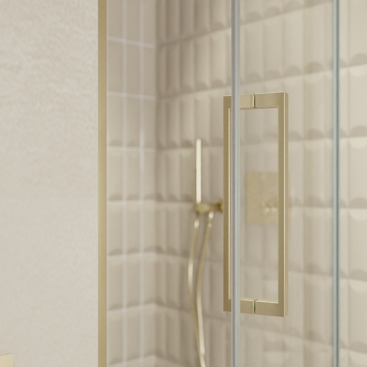 Balmani Senses Design Dusche Drehtür, Rechts, 100 cm x 210 cm, Klarglas, Profil Brushed Champagner Gold