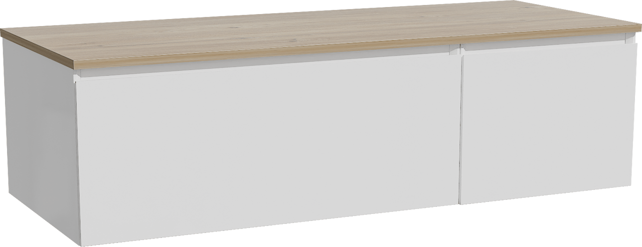 Storke Edge meuble salle de bains suspendu 130 x 52 cm blanc brillant avec Panton tablette simple ou double en mélaminé chêne brut