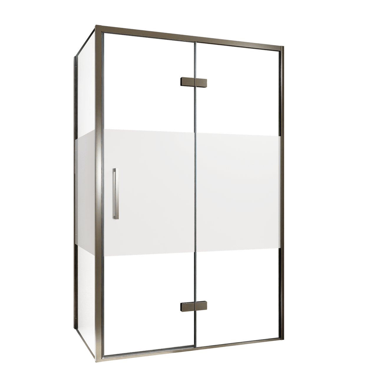 Balmani Senses Design douche en coin avec porte pivotante à droite et paroi latérale fixe, 120 x 90 cm, Verre transparent avec bande matte, Profil Brushed GunMetal
