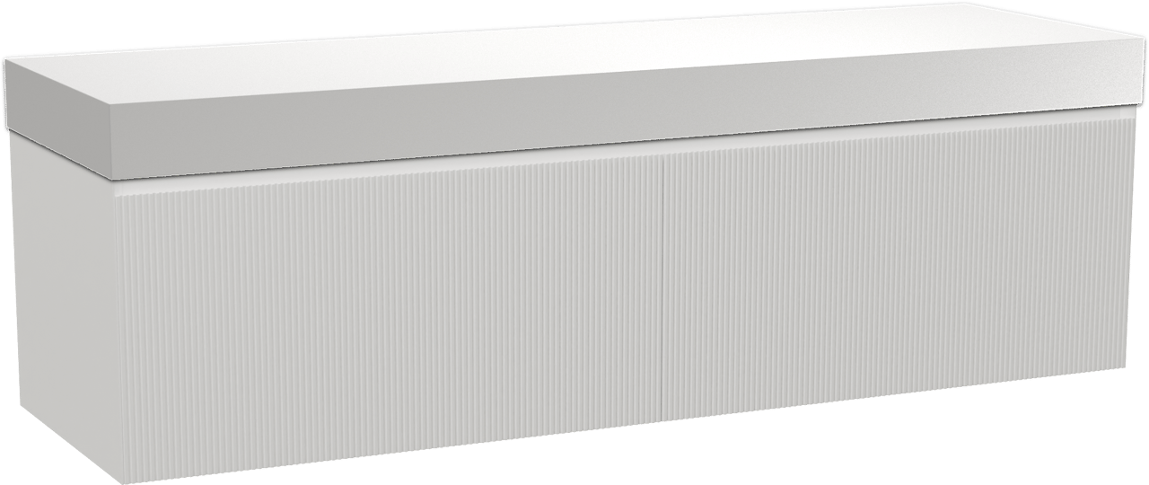 Balmani Fila by Mitra meuble salle de bains suspendu 180 x 55 cm blanc mat avec Dominus tablette simple ou double en solid surface blanc mat, Nervure droite symétrique verticale