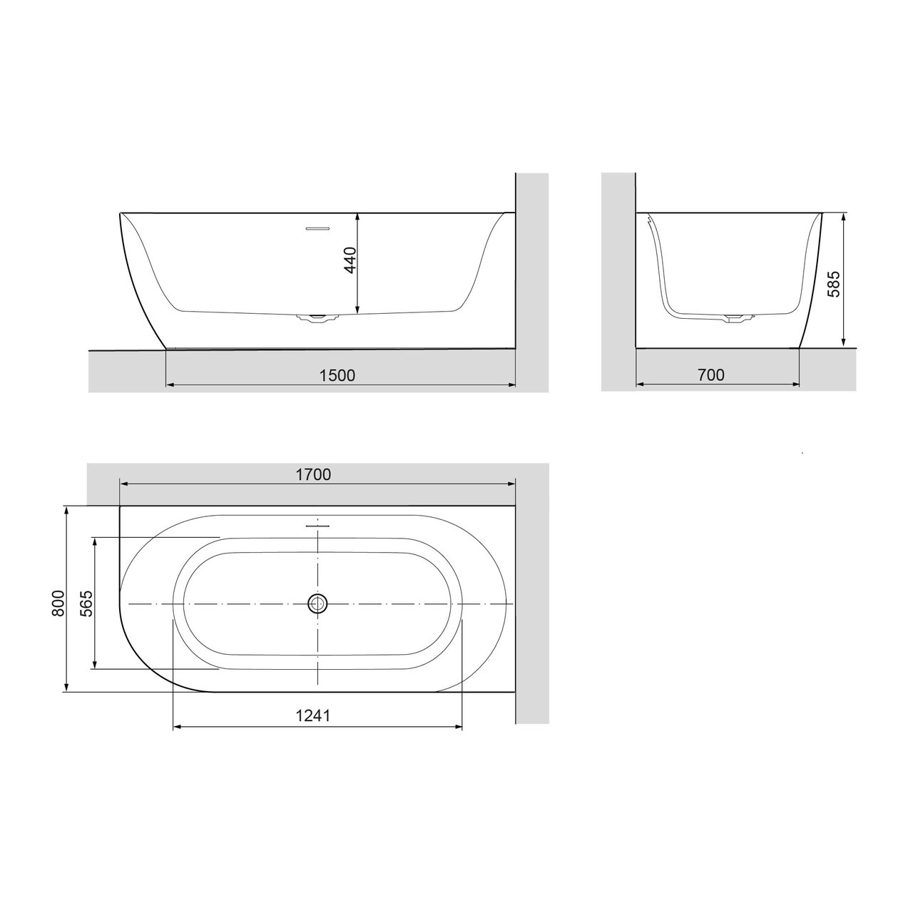 Luca Varess Otello baignoire d'angle droite duo 170 x 80 cm acrylique blanc mat, bonde incluse