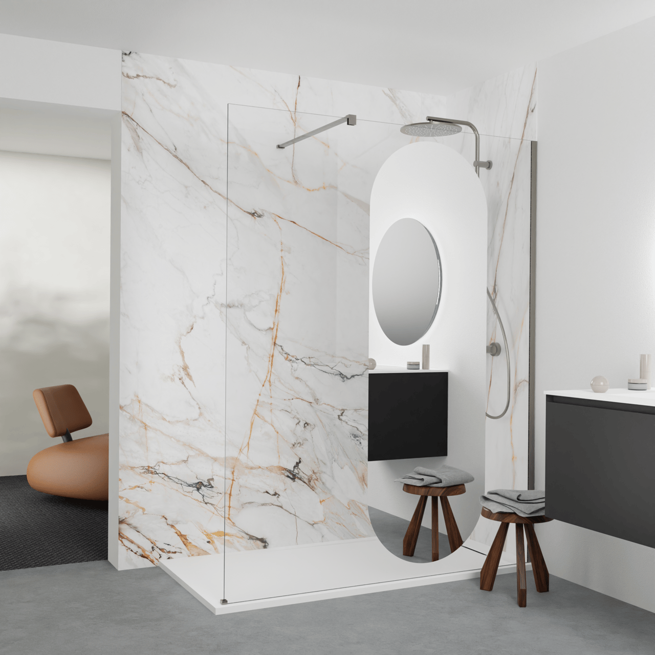 Balmani Modular douchewand Reflex spiegelglas ovaal 176 x 200 cm