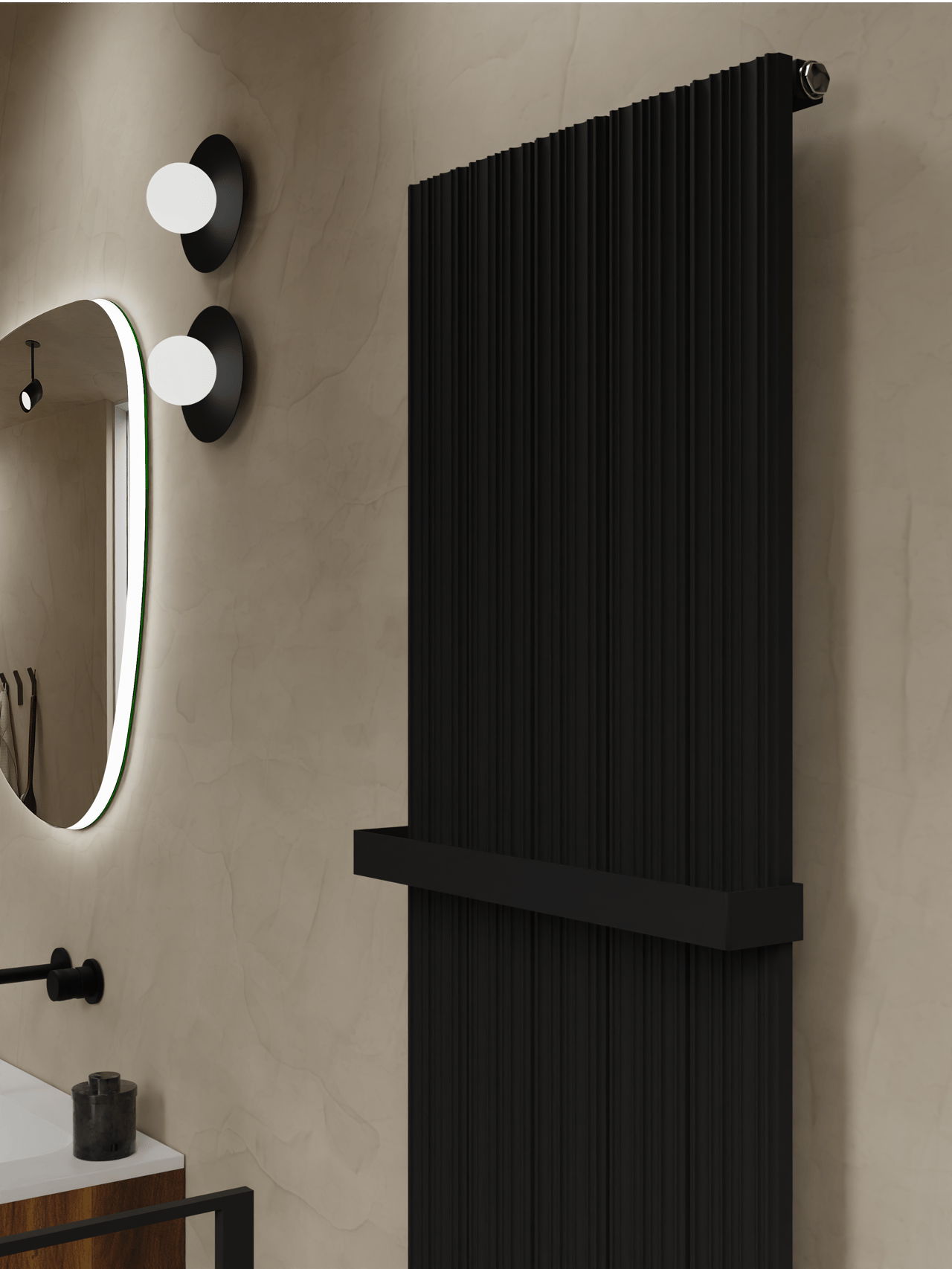 Vipera Mares sèche-serviettes simple 47 x 180 cm chauffage central noir mat raccordement latéral et central 1315W
