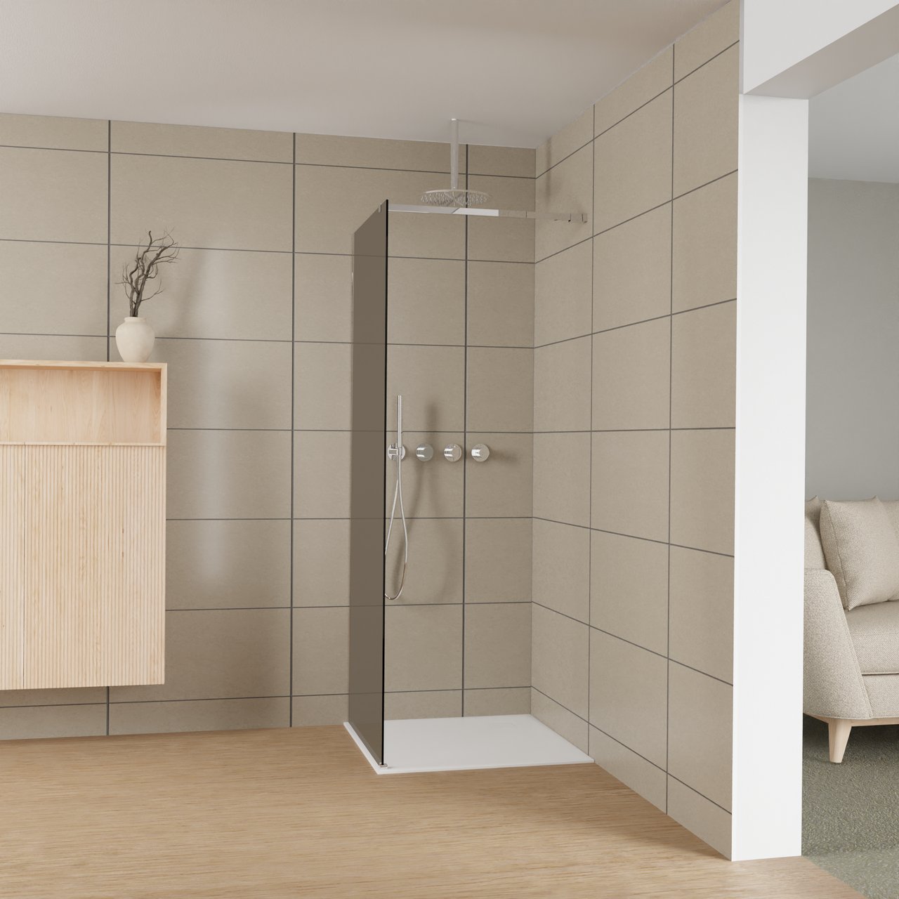 Balmani Modular inloopdouche: 80 x 200 cm, Rookglas, Glanzend chroom profielen