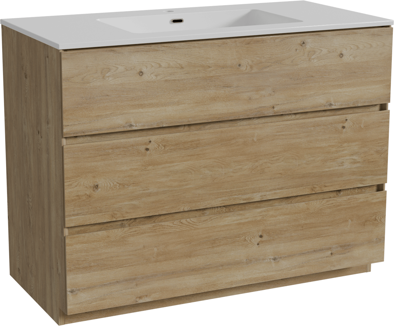 Storke Edge staand badkamermeubel 105 x 52 cm ruwe eik met Diva enkele wastafel in composietmarmer glanzend wit