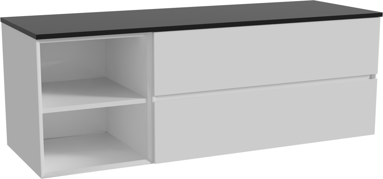Storke Edge meuble salle de bains suspendu 150 x 52 cm blanc brillant avec Panton tablette simple ou double en mdf enduit de poudre noir mat