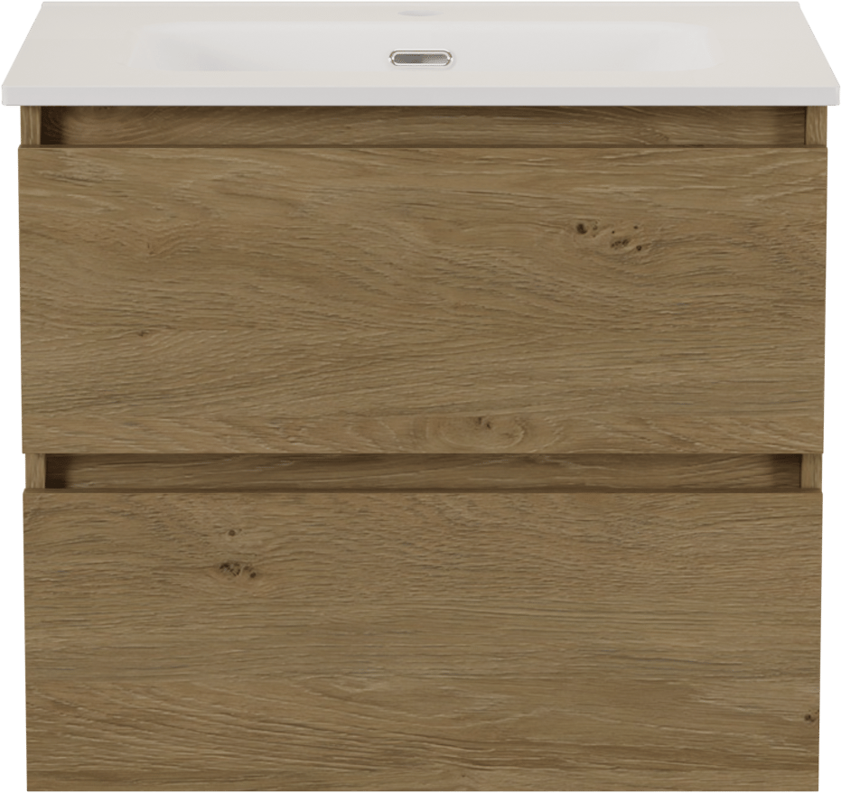 SanyOne Eli meuble salle de bains à assembler suspendu 60 x 46 cm chêne avec Baro plan simple en porcelaine blanc brillant