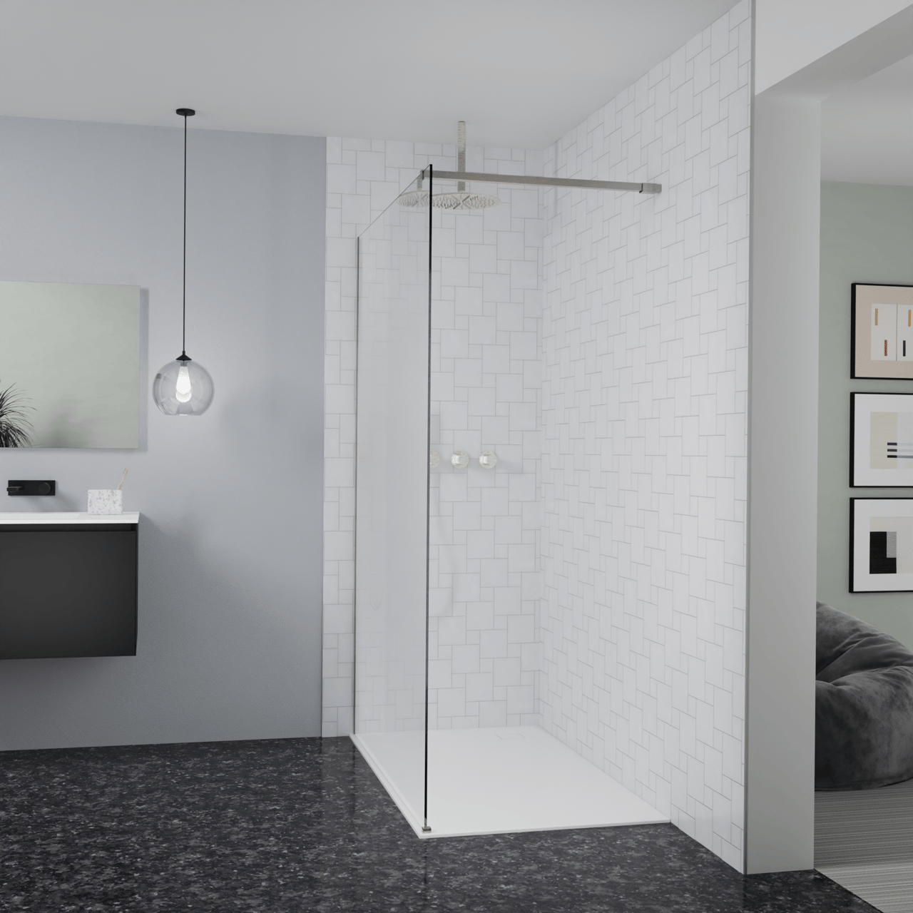 Balmani Modular inloopdouche: 140 x 200 cm, Permafrost met coating, Brushed CoolMetal profielen