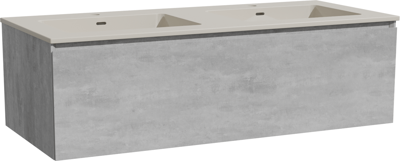 Storke Edge meuble salle de bains suspendu 120 x 52 cm béton gris foncé avec Diva double vasque en top solid soie grise