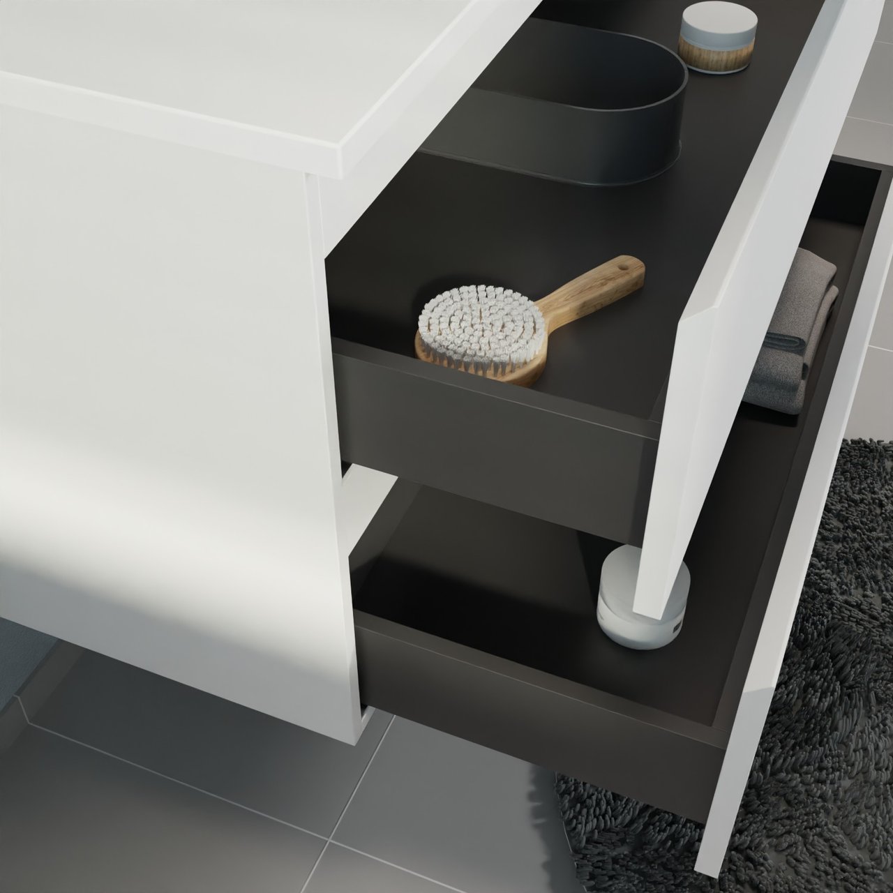 Linie Lado meuble salle de bains suspendu 90 x 46 cm blanc mat avec Vano plan simple en marbre composite blanc mat