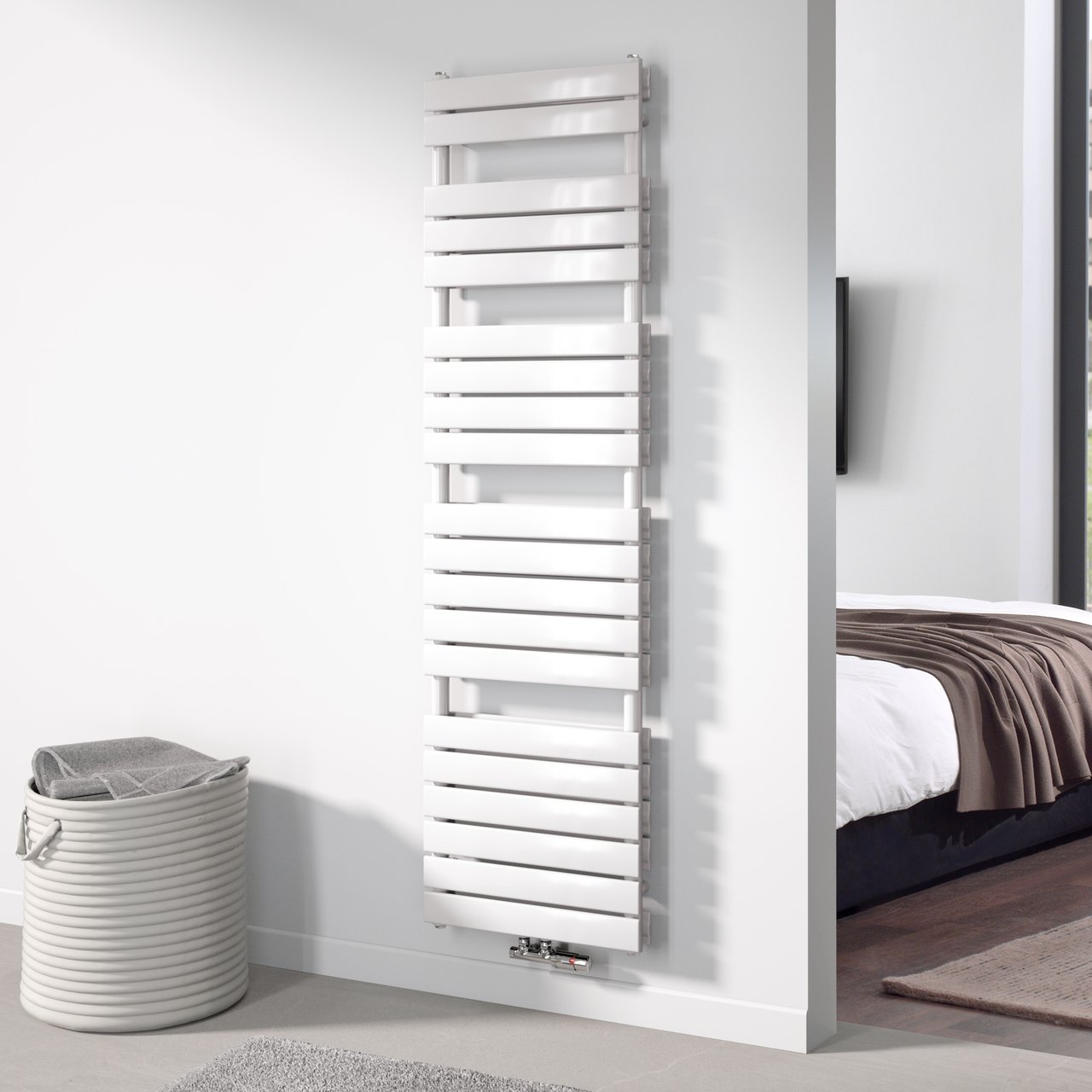 Vipera Vulcan dubbele handdoekradiator 50 x 183,5 cm elektrische verwarming glanzend wit zij- en middenaansluiting 1.683W, weerstand inbegrepen