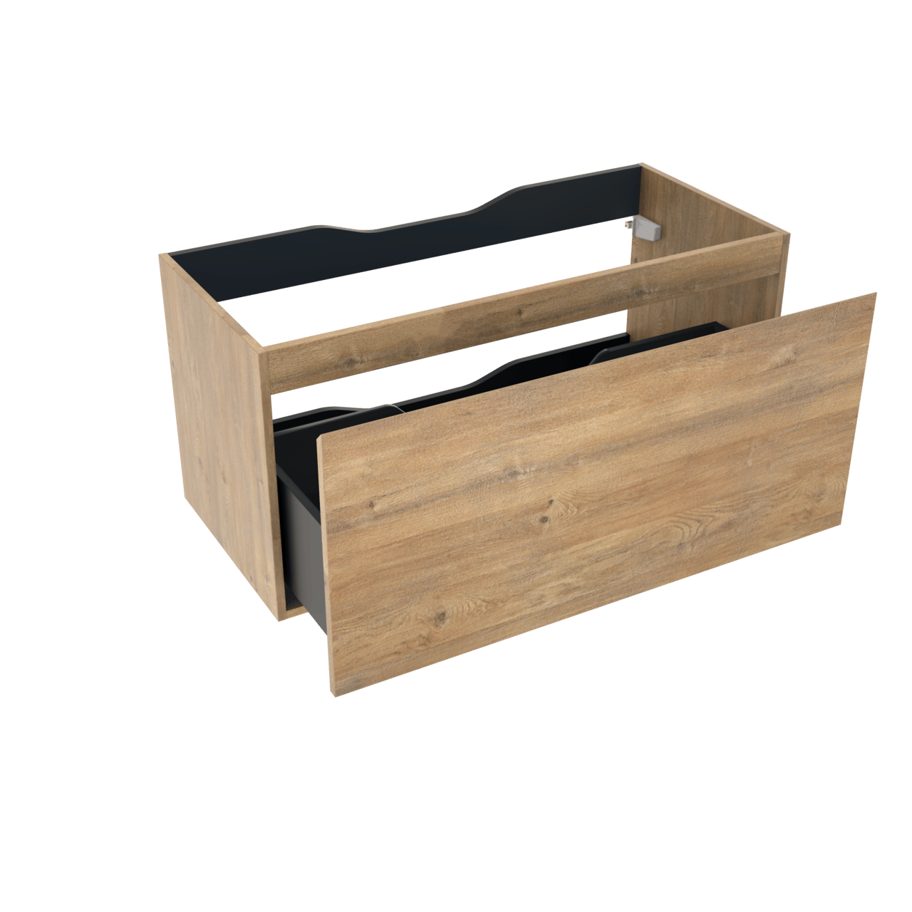 Linie Lado hängendes Möbelstück Set: 100 x 46 cm, Naturbelassene Eiche, mit Lado Einzel- oder Doppel Waschtischplatte, Melamin Schiefergrau