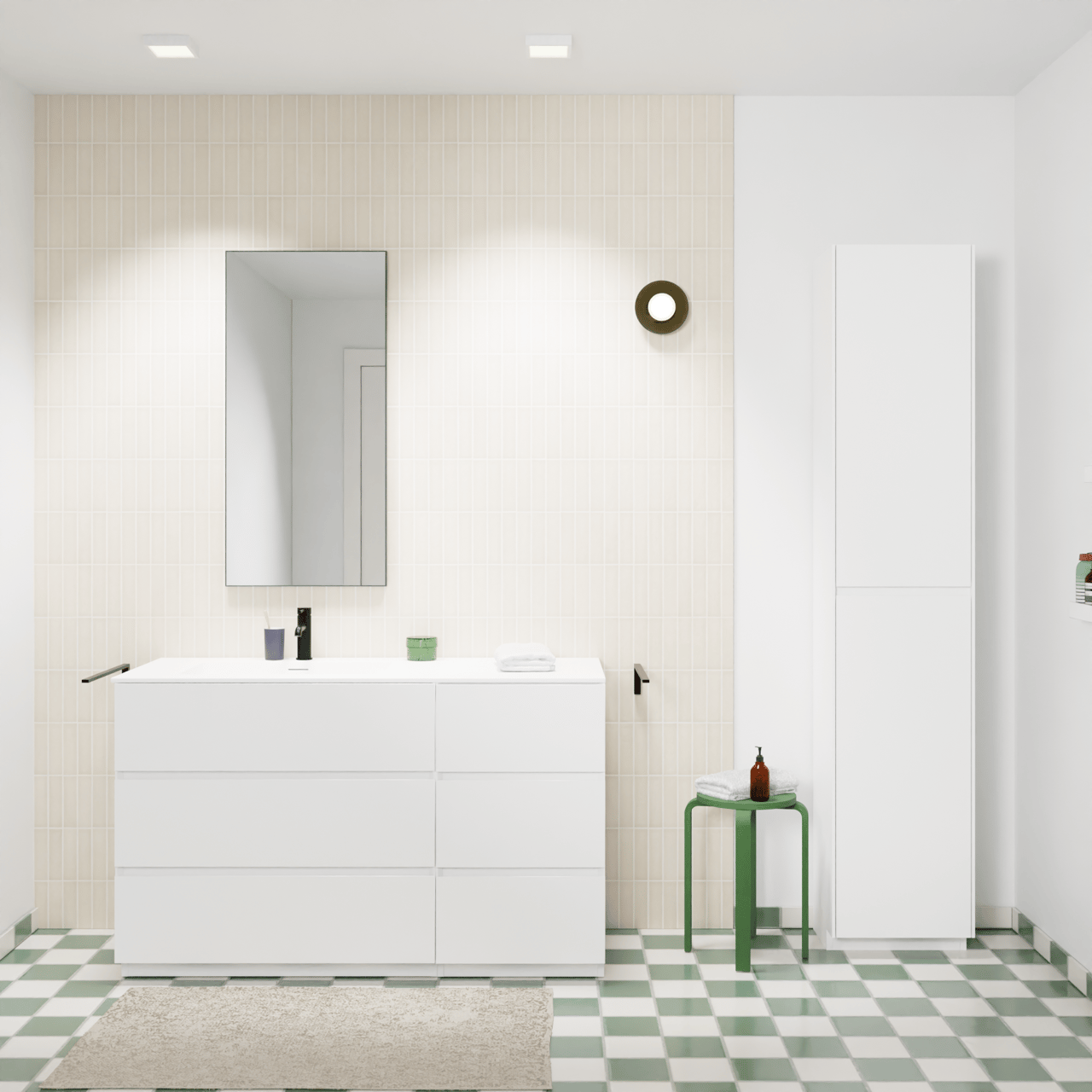 Storke Edge staand badkamermeubel 130 x 52 cm mat wit met Mata asymmetrisch linkse wastafel in solid surface mat wit