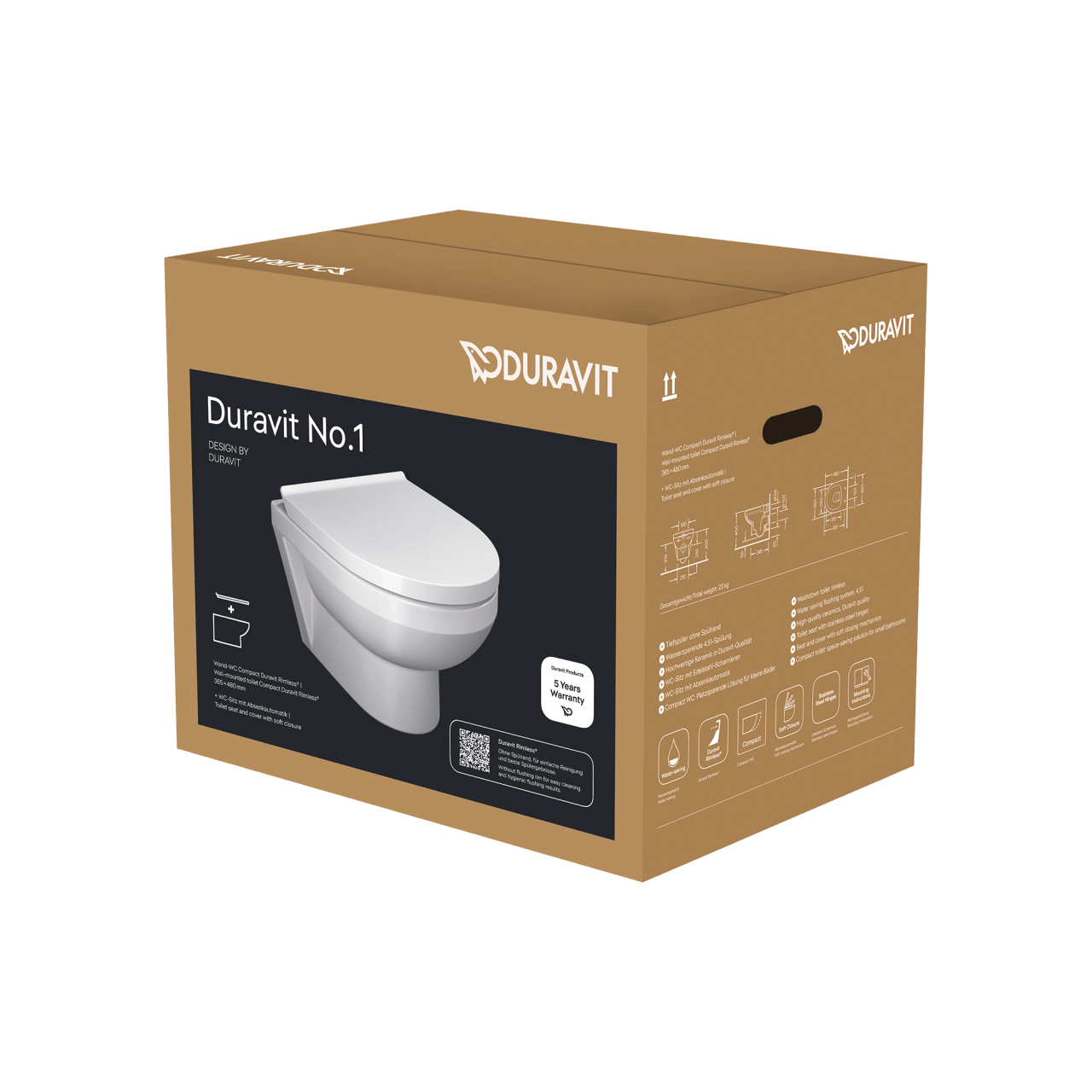 Duravit No. 1 hangtoilet glanzend wit randloos compact