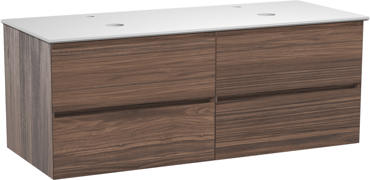 Balmani Mitra meuble salle de bains suspendu 135 x 55 cm noyer avec Facetta tablette double en solid surface blanc mat