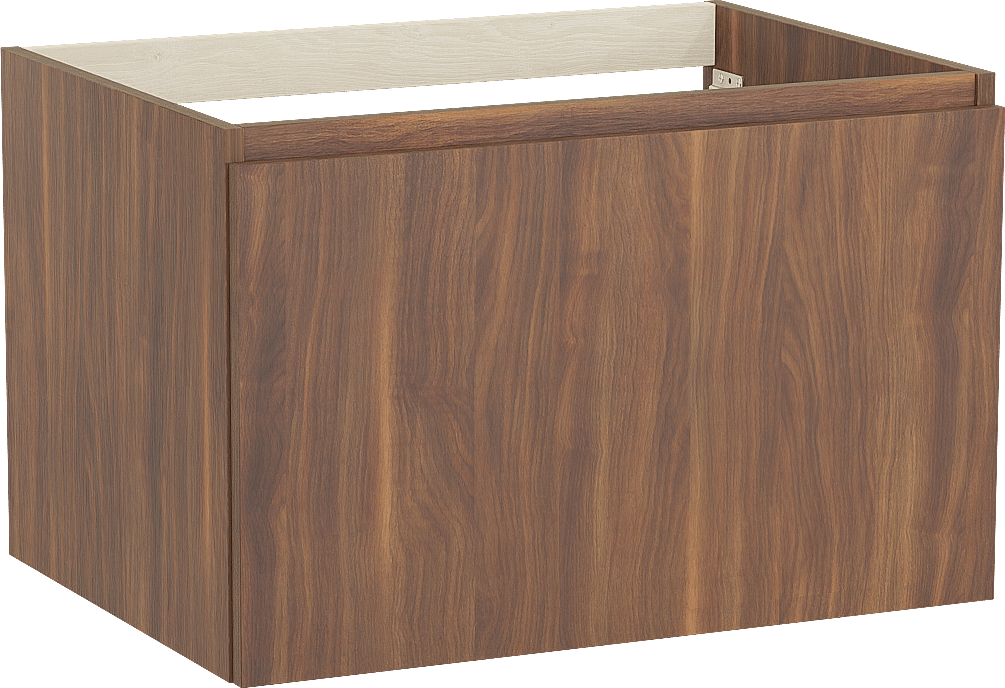 Balmani Sfera by Lucida hängender Waschbeckenunterschrank: 75 x 55 cm, Amerikanischer Nussbaum, 2 Schubladen