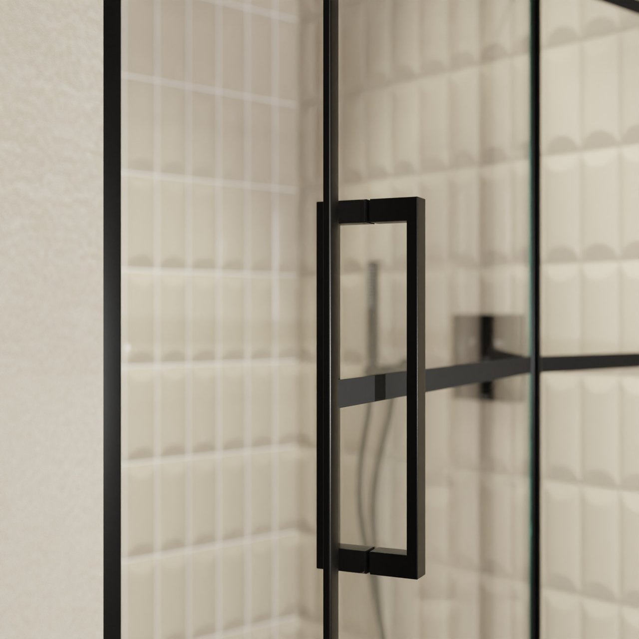 Balmani Senses Design douche draaideur rechts 120 cm x 210 cm Lined glas, Zwarte profielen
