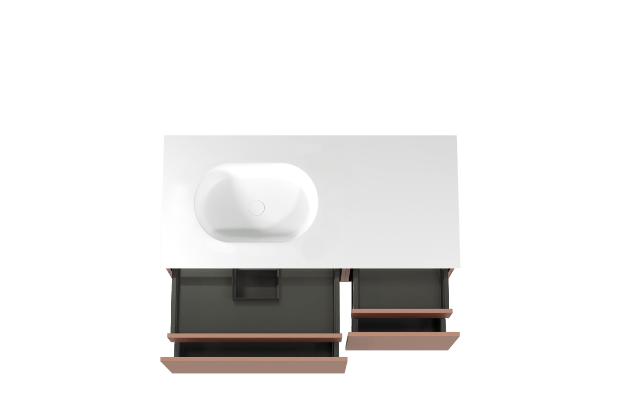 Balmani Sfera by Lucida hängendes Möbelstück Set: 120 x 55 cm, Cotto, mit Tablo Oval Waschtisch links, Solid Surface Weiß matt