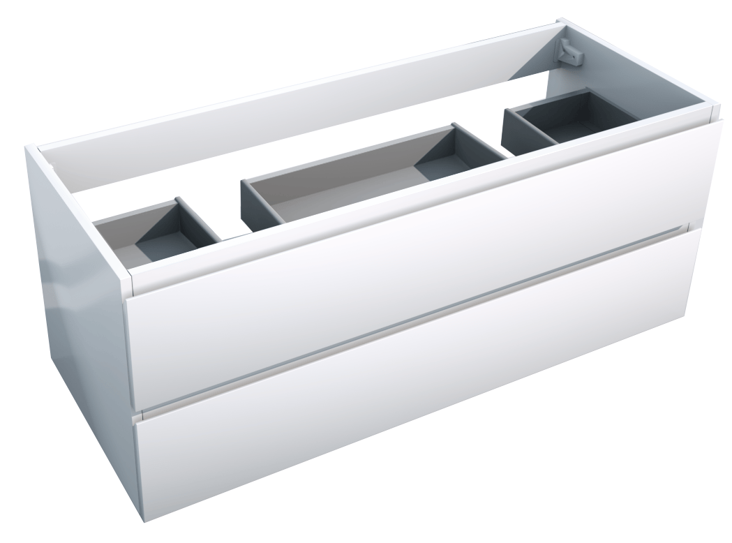 Storke Delta zwevende wastafelonderkast 120 x 48 cm hoogglans wit 2 lades 2 sifonuitsparingen