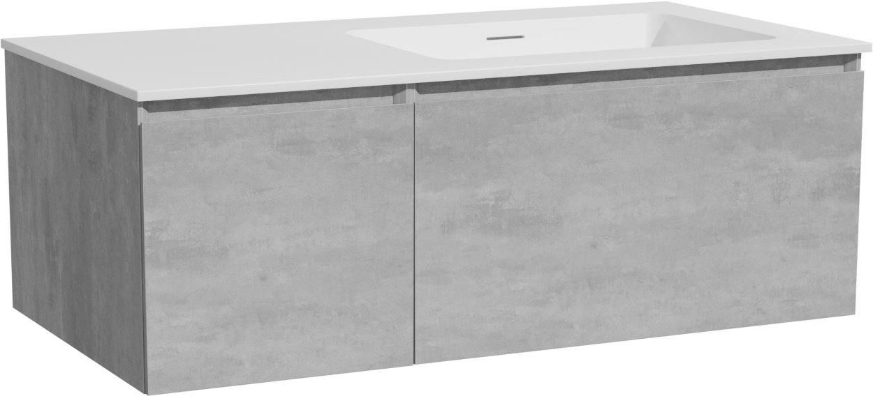 Storke Edge zwevend badmeubel 100 x 52 cm beton donkergrijs met Mata asymmetrisch rechtse wastafel in solid surface mat wit