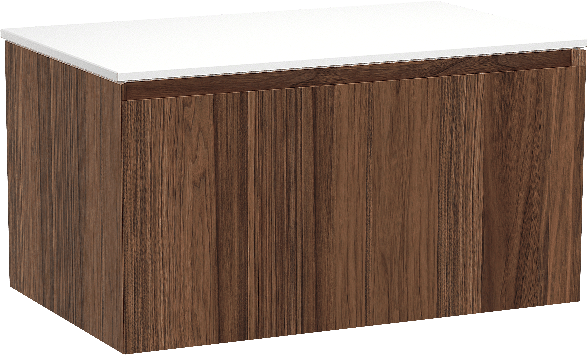 Balmani Idra by Mitra meuble salle de bains suspendu 90 x 55 cm noyer avec Stretto tablette simple en solid surface blanc mat