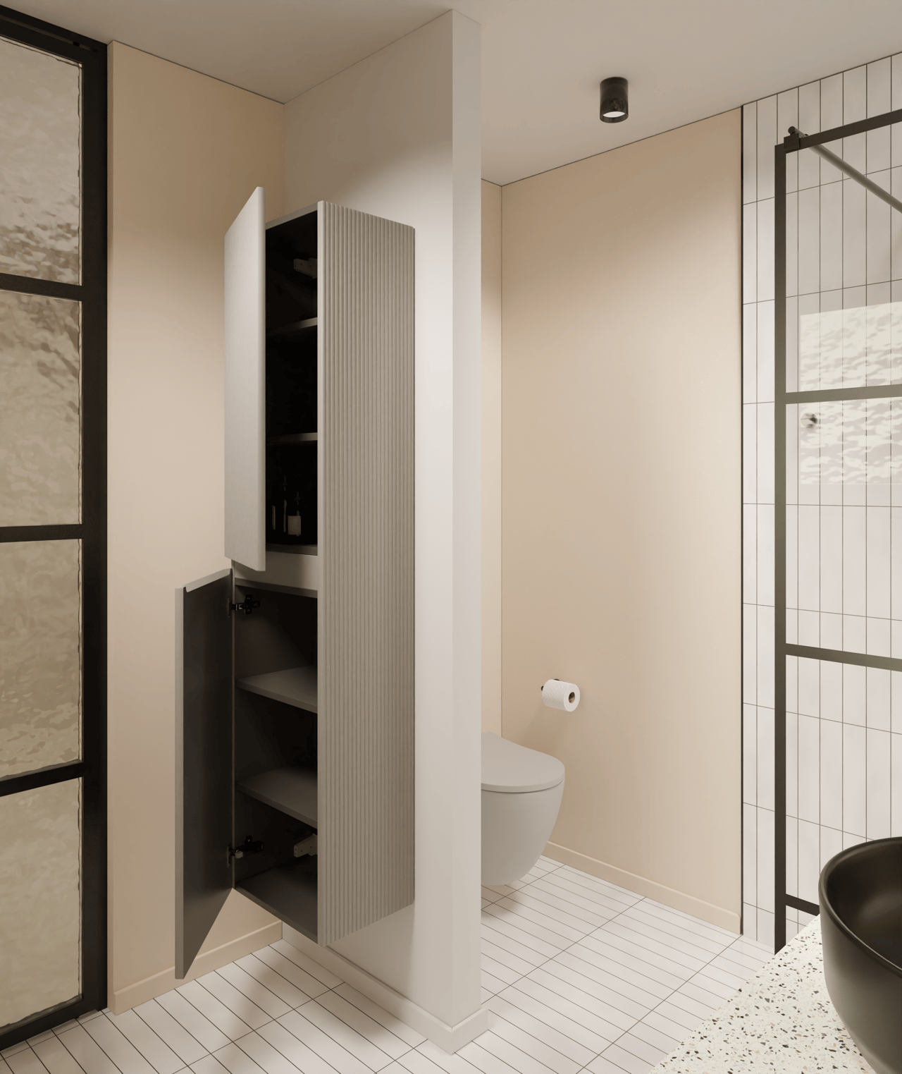 Storke Ribs colonne salle de bains suspendu soie grise 40 x 30 x 170 cm