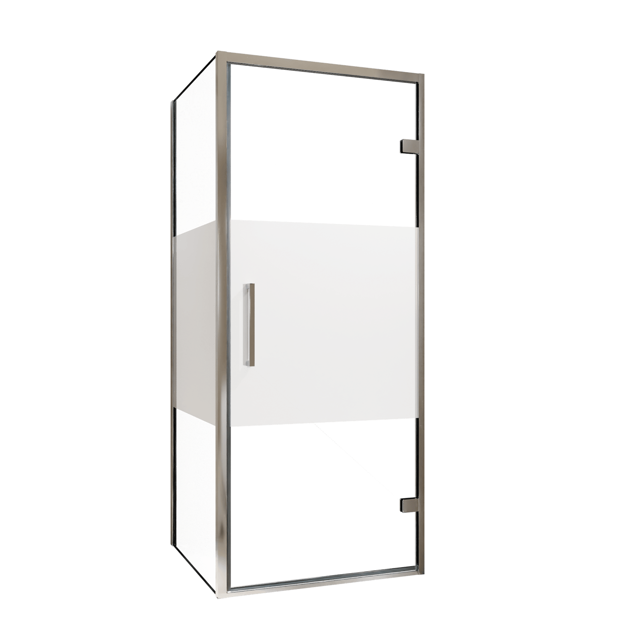 Balmani Senses Design douchehoek met rechtse draaideur en vaste zijwand, 90 x 90 cm, Helder glas met matte strook, Chroom profielen
