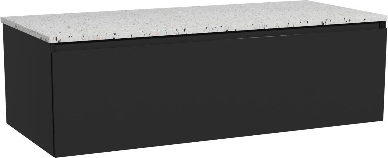 Storke Edge zwevend badkamermeubel 120 x 52 cm mat zwart met Tavola enkel of dubbel tablet in mat wit/zwart terrazzo