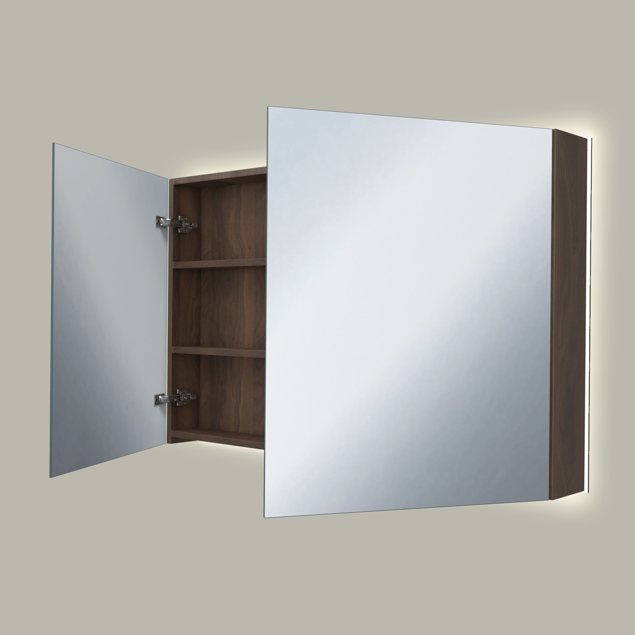 Storke Reflecta Spiegelschrank, 120 x 75 cm, Nussbaum, mit Spiegelbeleuchtung