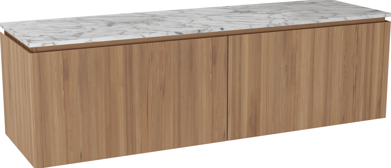 Balmani Eclips zwevend badkamermeubel 180 x 55 cm Teak met Stretto enkel of dubbel tablet in Carrara marmer