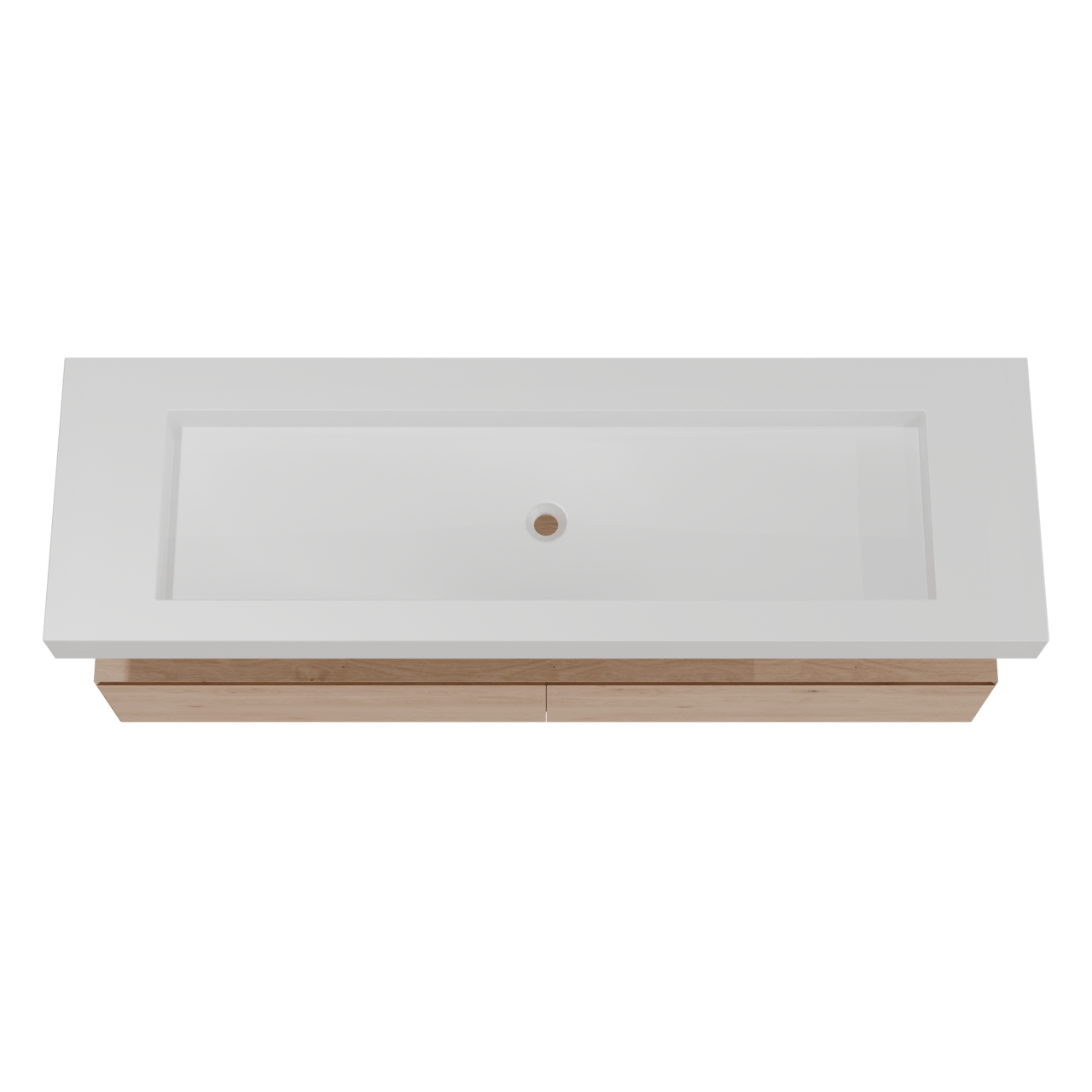Balmani Mitra Elements hängendes Möbelstück Set: 180 x 55 cm, Naturbelassene Eiche mit Modus Einzelwaschtisch für 2 Armaturenlöcher, Solid Surface Weiß matt