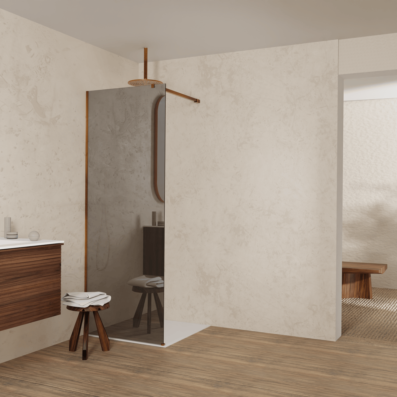 Balmani Modular douche à l'italienne: 80 x 200 cm, Verre miroir reflex, Profil Brushed Rosegold