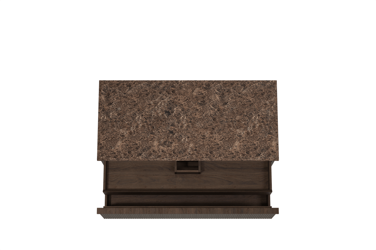 Balmani Forma zwevend badkamermeubel 120 x 55 cm gerookte eik met Stretto enkel of dubbel tablet in marmer dark emperador, Verticale symmetrische rechte ribbel