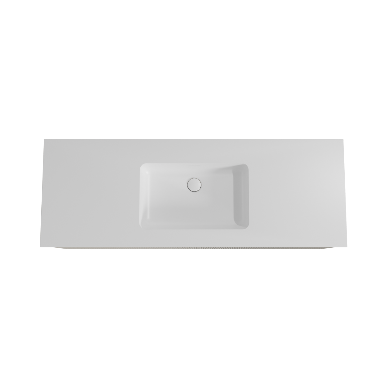 Storke Ribs meuble salle de bains suspendu 145 x 52 cm soie grise avec Mata plan simple en solid surface blanc mat, Nervure droite symétrique verticale