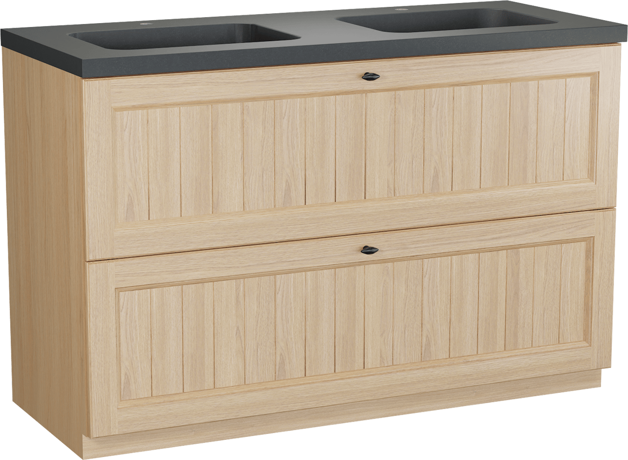 Balmani Lemon staand badkamermeubel 135 x 55 cm, fineer natuur eik met Napoli dubbele wastafel in graniet zwart