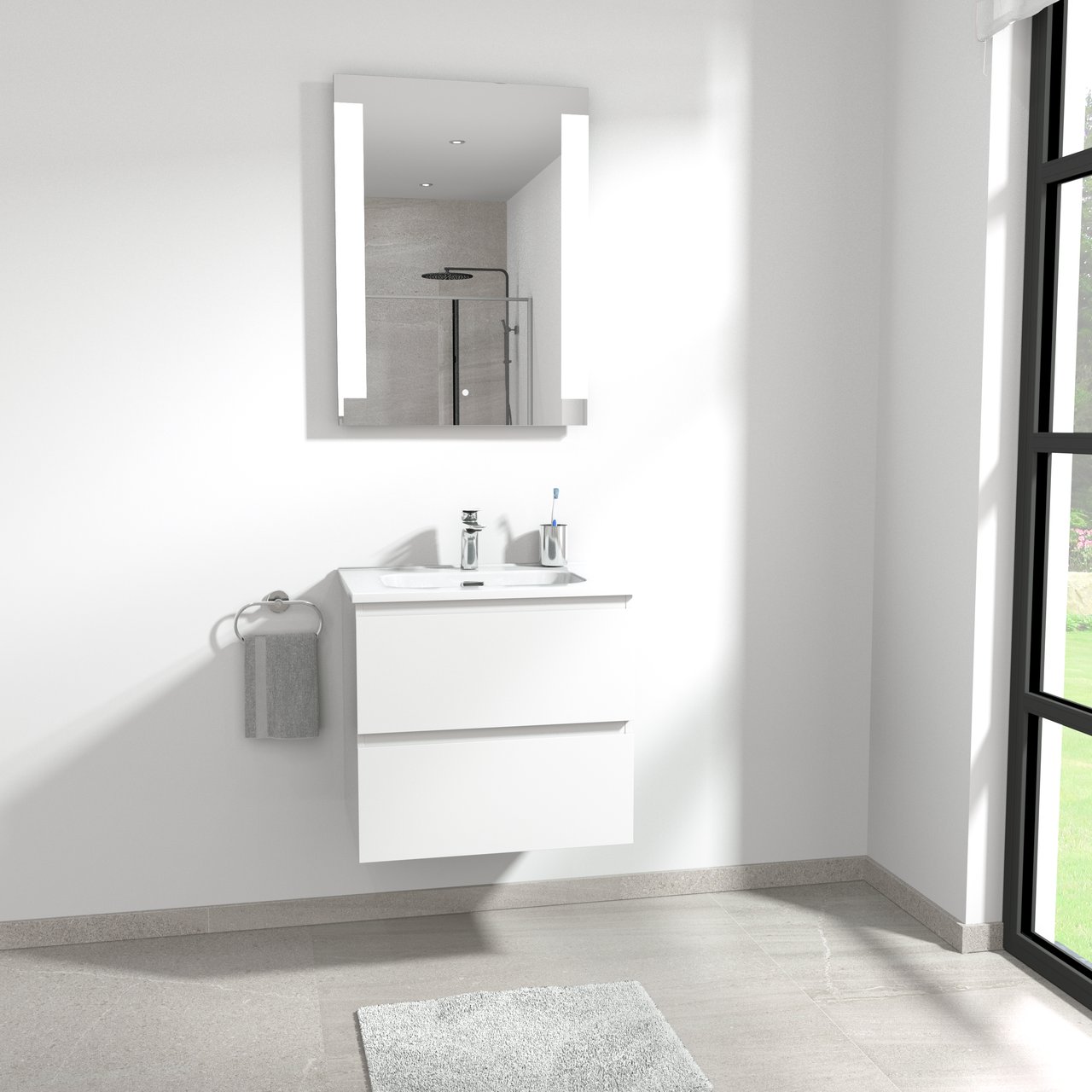 Linie Lunar rechthoekig badkamerspiegel 60 x 80 cm met spiegelverlichting